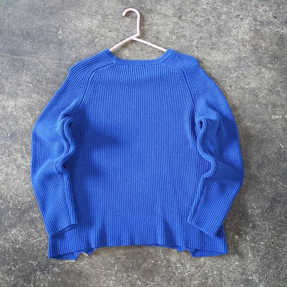 Calvin Klein Sweater Womens L Blue Ribbed Preppy Y2K Knit Side Zip Crew Neck - Picture 3 of 7